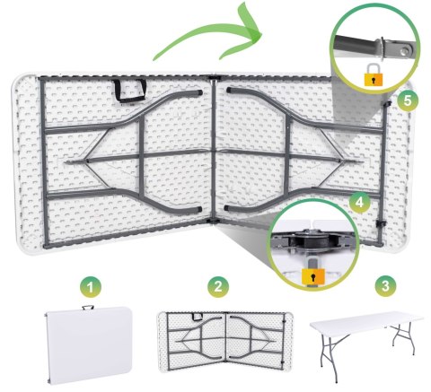 Stół cateringowy FETA WHITE składany w walizkę 180 cm biały