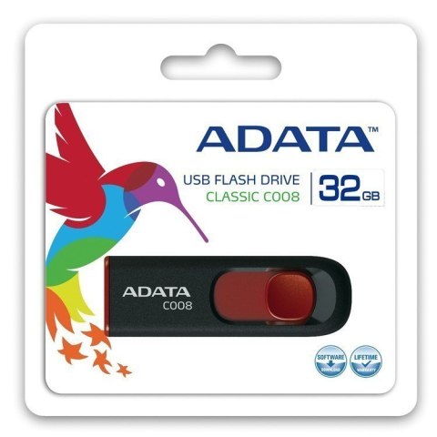 ADATA | C008 | 32 GB | USB 2.0 | Czarny/Czerwony