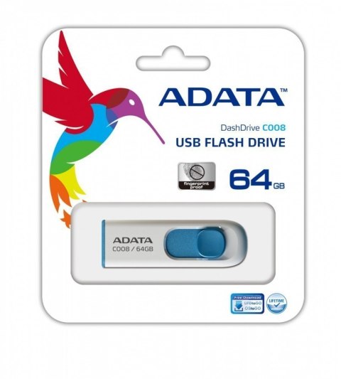 ADATA | C008 | 64 GB | USB 2.0 | Biało/Niebieski