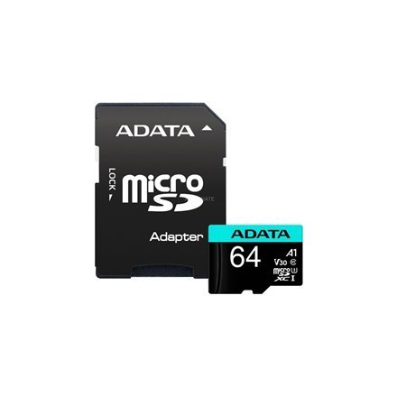 ADATA | Premier Pro UHS-I U3 V30S | 64 GB | MicroSDXC | Pamięć flash klasy 10 | Adapter