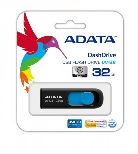 ADATA | UV128 | 32 GB | USB 3.0 | Czarny/Niebieski