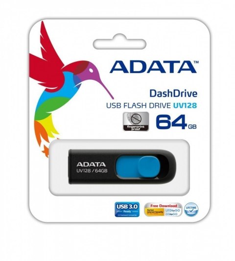 ADATA | UV128 | 64 GB | USB 3.0 | Czarny/Niebieski