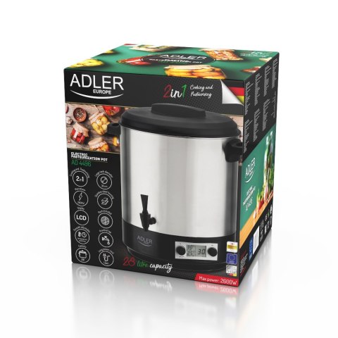 Adler | AD 4496 | Garnek elektryczny / Kuchenka | 28 L | Stal nierdzewna / Czarny | Liczba programów | 2600 W