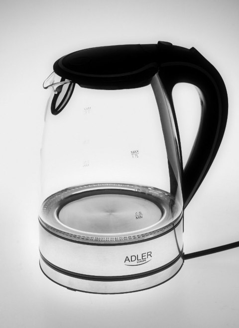 Adler | Czajnik | AD 1225 | Standard | 2000 W | 1,7 L | Szkło | Podstawa 360° | Przeźroczysty/Ze stali nierdzewnej