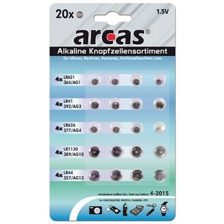 Arcas | Zestaw AG 4xAG1, 4xAG3, 4xAG4, 4xAG10, 4xAG13 | Bateria alkaliczna | 20 szt.