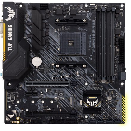 Asus | TUF GAMING B450M-PLUS II | Gniazda pamięci 4 | Liczba złączy SATA 6 x SATA III | Chipset AMD B | Micro ATX | Rodzina proc