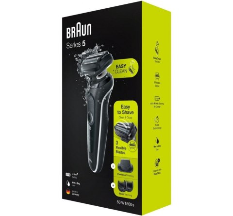 Braun | Golarka | 51-W1500s | Czas pracy (maks.) 50 min | Wet & Dry | Czarny/Biały