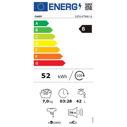 Candy | CSTG 47TME/1-S | Pralka | Klasa efektywności energetycznej B | Ładowana od góry | Pojemność prania 7 kg | 1400 obr/min |