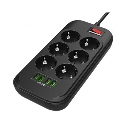 ColorWay CW-CHE64B Power Socket Colorway:6 plugs/4USB Black 2M