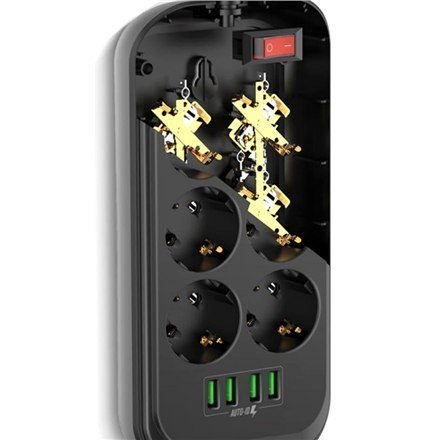 ColorWay CW-CHE64B Power Socket Colorway:6 plugs/4USB Black 2M