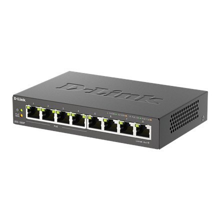 D-Link | 8-portowy przełącznik Gigabit PoE (4xPoE) | DGS-1008P | Niezarządzany | Desktop | Typ zasilania Zewnętrzny