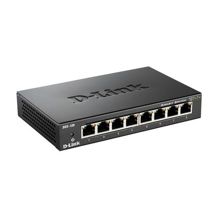 D-Link | Switch | DGS-108/E | Niezarządzany | Desktop | Ilość portów 10/100 Mbps (RJ-45) | Ilość portów 1 Gbps (RJ-45) 8 | Ilość