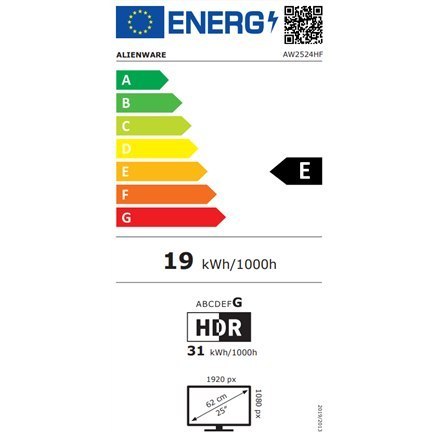 Dell | AW2524HF | 25" | IPS | Full HD | 16:9 | 1 ms | Czarny | Ilość portów HDMI: 1 | 500 Hz