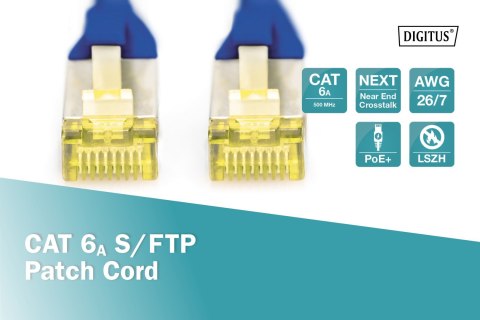 Digitus | CAT 6a | Kabel krosowy | Skrętka ekranowana (SFTP) | Męski | RJ-45 | Męski | RJ-45 | Niebieski | 0,5 m