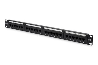 Digitus | Patch Panel | DN-91624U | Czarny | Kategoria: CAT 6; Porty: 24 x RJ45; Siła mocowania: 7,7 kg; Siła wkładania: maks. 3