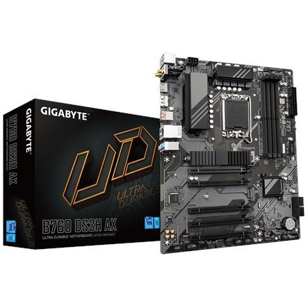 Gigabyte | B760 DS3H AX 1.x M/B | Rodzina procesorów Intel | Gniazdo procesora LGA1700 | DDR5 DIMM | Gniazda pamięci 4 | Obsługi