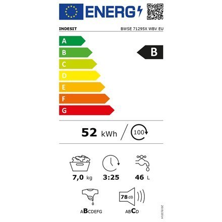 INDESIT | BWSE 71295X WBV EU | Pralka | Klasa efektywności energetycznej B | Ładowana od frontu | Pojemność prania 7 kg | 1200 o