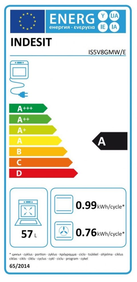 INDESIT | Cooker | IS5V8GMW/E | Hob type Vitroceramic | Oven type Electric | White | Width 50 cm | Grilling | Depth 60 cm | 57 L