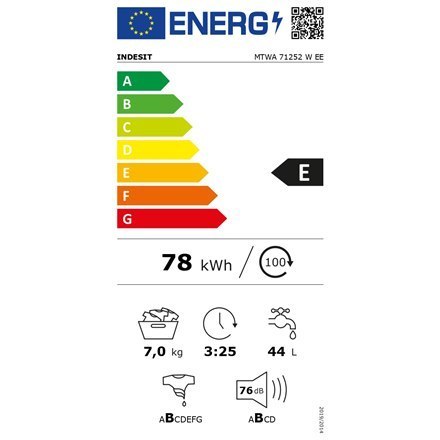 INDESIT | MTWA 71252 W EE | Pralka | Klasa efektywności energetycznej E | Ładowana od frontu | Pojemność prania 7 kg | 1200 obr/