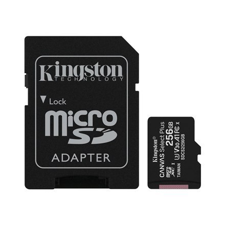 Kingston | Canvas Select Plus | UHS-I | 256 GB | MicroSDXC | Pamięć flash klasy 10 | Adapter SD