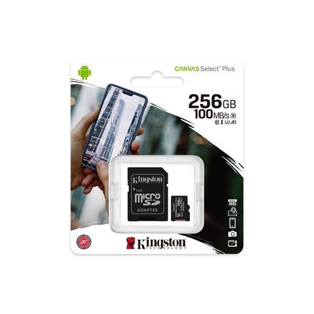 Kingston | Canvas Select Plus | UHS-I | 256 GB | MicroSDXC | Pamięć flash klasy 10 | Adapter SD