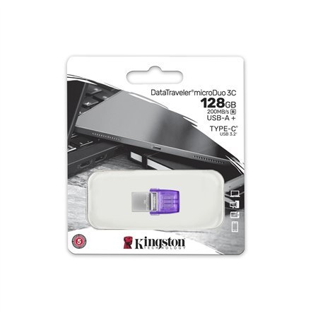 Kingston | DataTraveler | DT Micro Duo 3C | 128 GB | USB Type-C i Type-A | Fioletowy