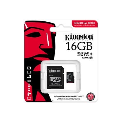 Kingston | UHS-I | 16 GB | Karta przemysłowa microSDHC/SDXC | Klasa pamięci flash Class 10, UHS-I, U3, V30, A1 | Adapter SD