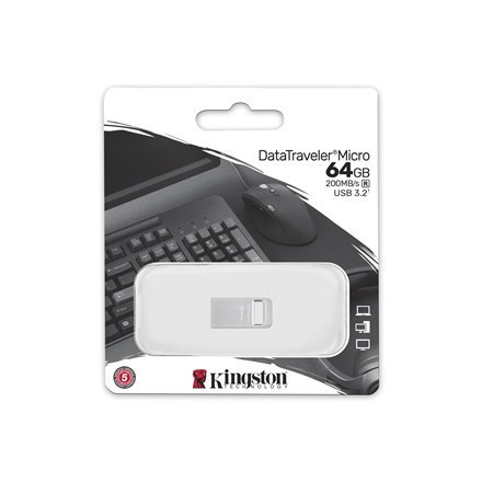 Kingston | USB 3.2 Flash Drive | DataTraveler micro | 64 GB | USB 3.2 | Silver