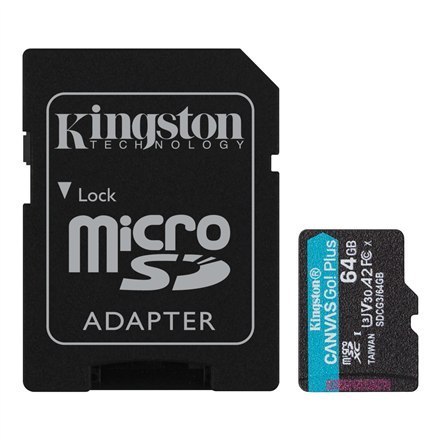 Kingston | microSD | Canvas Go! Plus | 64 GB | MicroSD | Pamięć flash klasy 10 | Adapter SD