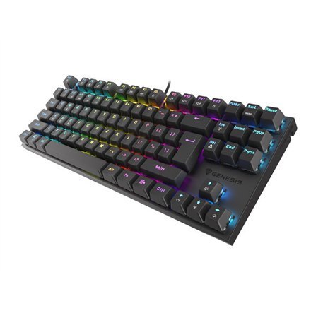 Klawiatura Mechaniczna do Gry Genesis THOR 303 TKL z Podświetleniem RGB LED, Klawiatura Gamingowa, Layout US, Kolor Czarny, Prze