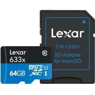 Lexar 64GB High-Performance 633x microSDHC UHS-I, do 100MB/s odczytu 20MB/s zapisu Lexar | Karta pamięci | LMS0633064G-BNNNG | 6