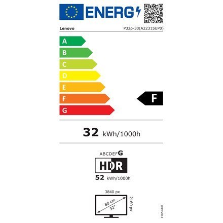 Lenovo | P32p-30 | 31,5 " | IPS | 16:9 | 4 ms | 350 cd/m² | Czarny | Porty HDMI w ilości 1 | 60 Hz