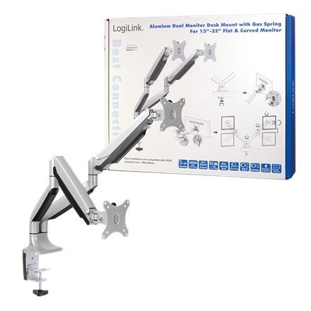 Logilink BP0043 Dual Monitor Desk mount, 13"-32",gas spring, aluminum Logilink