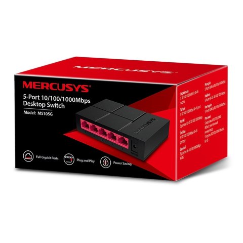 Mercusys | Switch | MS105G | Niezarządzany | Desktop | Ilość portów 10/100 Mbps (RJ-45) | Ilość portów 1 Gbps (RJ-45) | Ilość po