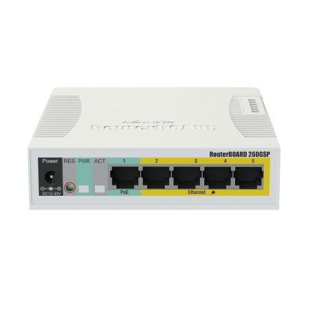 MikroTik | Cloud Router Switch | RB260GSP | 1000 Mbit/s | Porty Ethernet LAN (RJ-45) 5 | 12 miesięcy