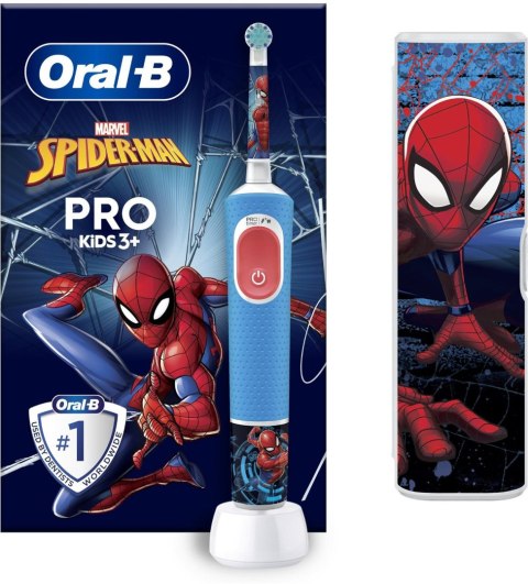 Oral-B | Vitality PRO Kids Spiderman | Elektryczna szczoteczka do zębów z etui podróżnym | Akumulatorowa | Dla dzieci | Niebiesk