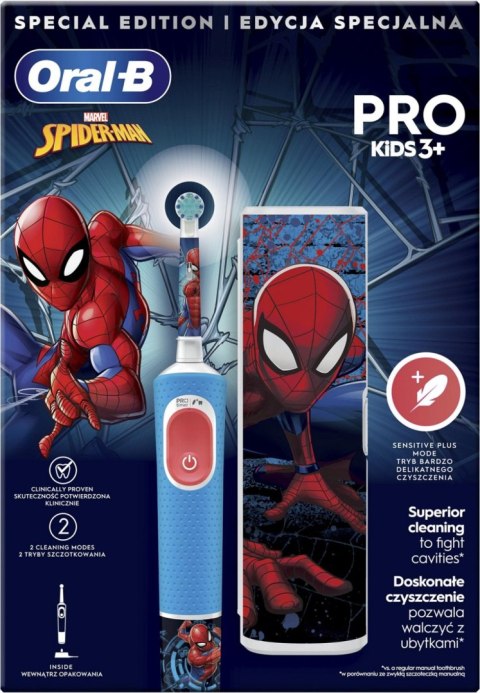 Oral-B | Vitality PRO Kids Spiderman | Elektryczna szczoteczka do zębów z etui podróżnym | Akumulatorowa | Dla dzieci | Niebiesk