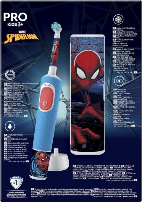 Oral-B | Vitality PRO Kids Spiderman | Elektryczna szczoteczka do zębów z etui podróżnym | Akumulatorowa | Dla dzieci | Niebiesk