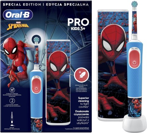 Oral-B | Vitality PRO Kids Spiderman | Elektryczna szczoteczka do zębów z etui podróżnym | Akumulatorowa | Dla dzieci | Niebiesk