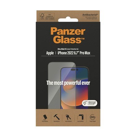 PanzerGlass | Ochraniacz ekranu - szkło | Apple iPhone 14 Pro Max | Politereftalan etylenu (PET) | Czarny | Przezroczysty