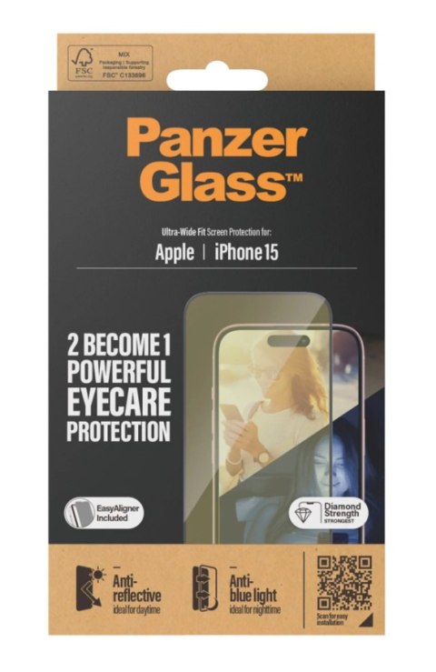 PanzerGlass | Ochraniacz ekranu - szkło | Apple iPhone 15 | Szkło | Czarny | Przezroczysty