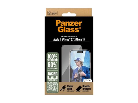 PanzerGlass Screen protector | Apple | iPhone 16/iPhone 15 | Glass | Transparent | Ultra-Wide Fit