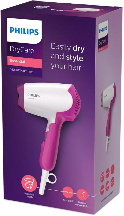 Philips | Hair Dryer | BHD003/00 | 1400 W | Number of temperature settings 2 | White/Pink