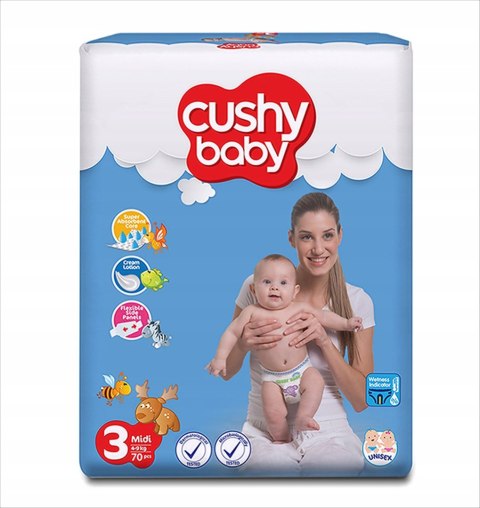 Pieluszki jednorazowe Cushy Baby rozmiar 3, 70 szt.