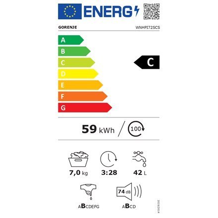 Pralka | WNHPI72SCS | Klasa efektywności energetycznej C | Ładowana od frontu | Pojemność prania 7 kg | 1200 obr/min | Głębokość