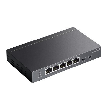 Przełącznik sieciowy TP-LINK z 5 portami Gigabit Ethernet, w tym 4 porty z technologią PoE, model TL-SG1005P-PD. Bezobsługowy, p