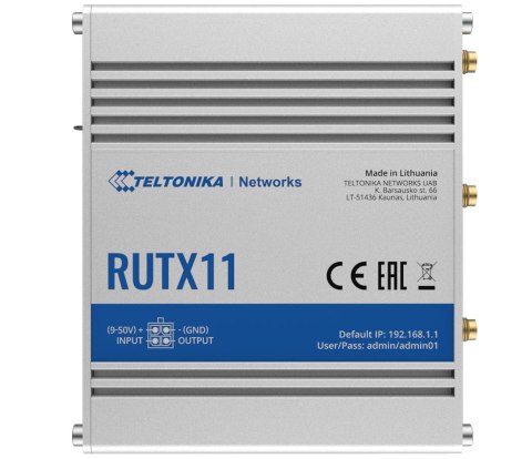 Router przemysłowy 4G LTE Cat6 DualSIM | RUTX11 | 802.11ac | 867 Mbit/s | 10/100/1000 Mbit/s | Porty Ethernet LAN (RJ-45) 4 | Ob