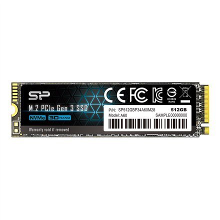 Silicon Power | A60 | 512 GB | Interfejs SSD M.2 NVME | Prędkość odczytu 2200 MB/s | Prędkość zapisu 1600 MB/s