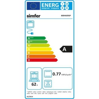 Simfer | 8004AERSP | Piekarnik | 62 L | Elektryczny | Ręczny | Sterowanie mechaniczne | Wysokość 60 cm | Szerokość 60 cm | Czarn