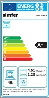 Simfer | Kuchenka | 4401SGRBB | Typ płyty gazowej | Typ piekarnika gazowy | Biały | Szerokość 50 cm | Głębokość 55 cm | 49 L